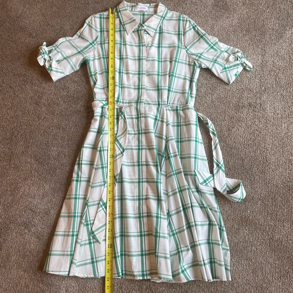 Calvin Klein White and Green Plaid A Line Shirt Dress  Hidden Pockets 50’s style - Picture 10 of 10